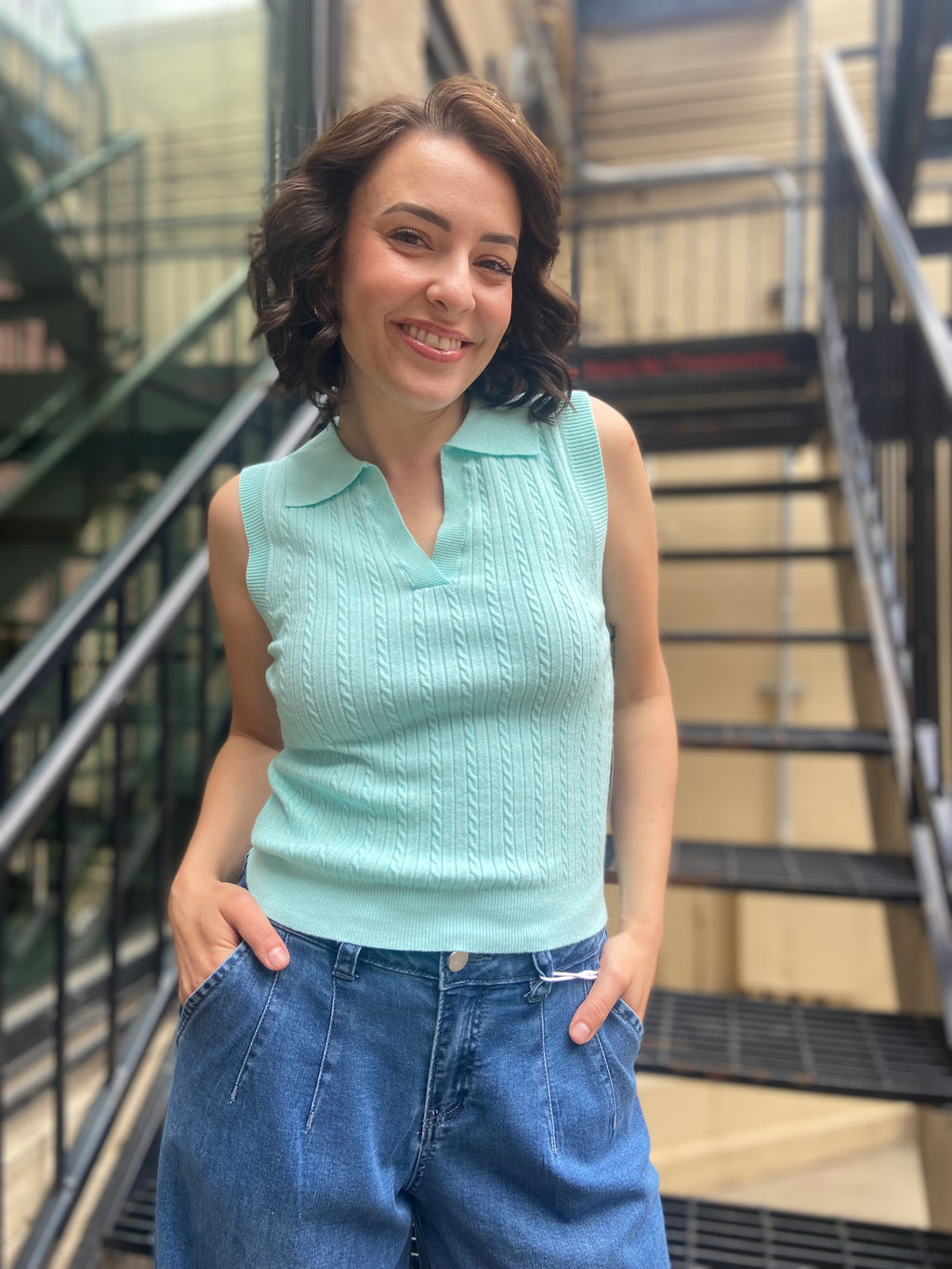 Ally Blue Sleeveless Sweater Vest - MK Threads Boutique