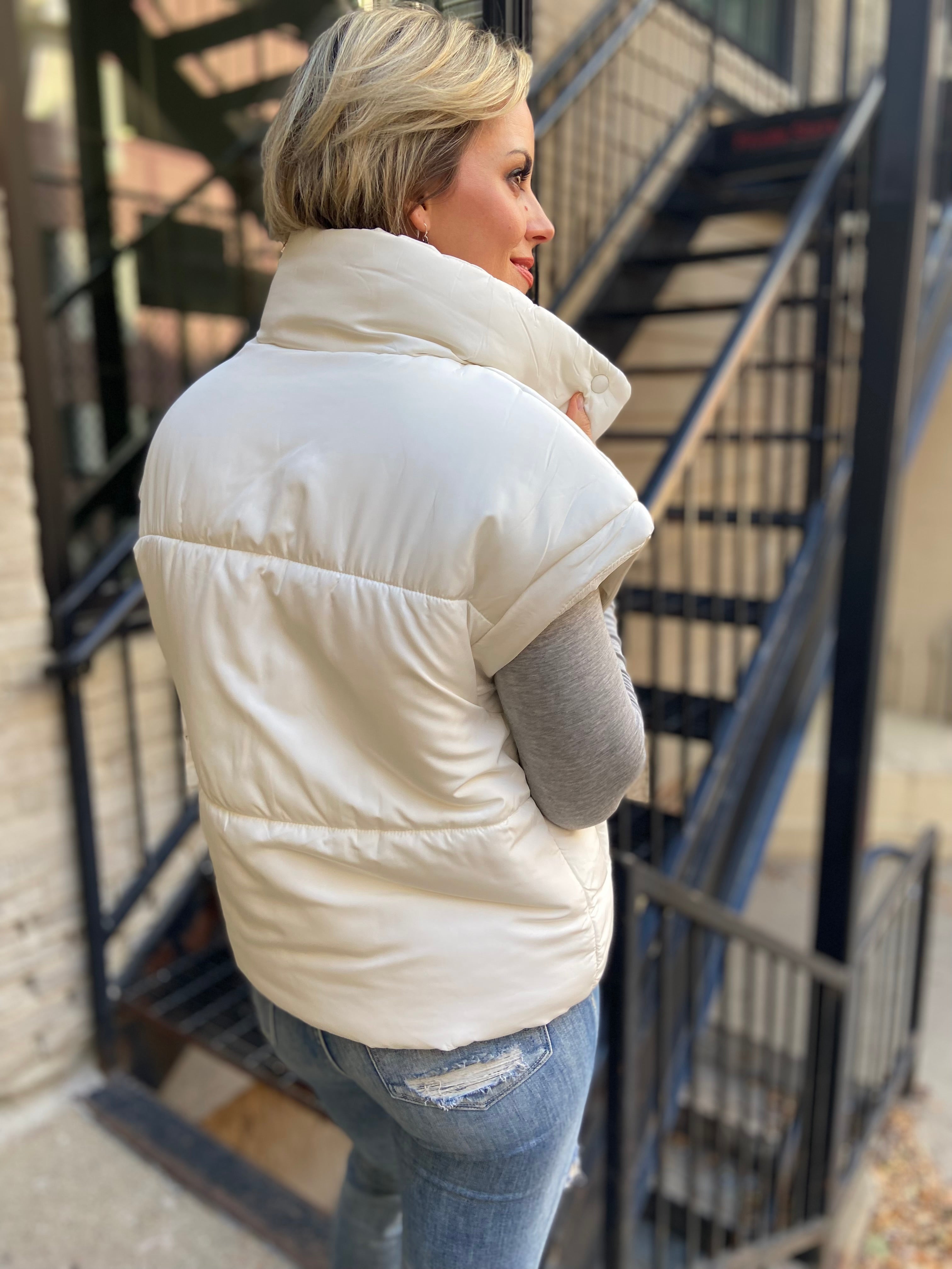 Angela Cream Oversized Puffer Vest