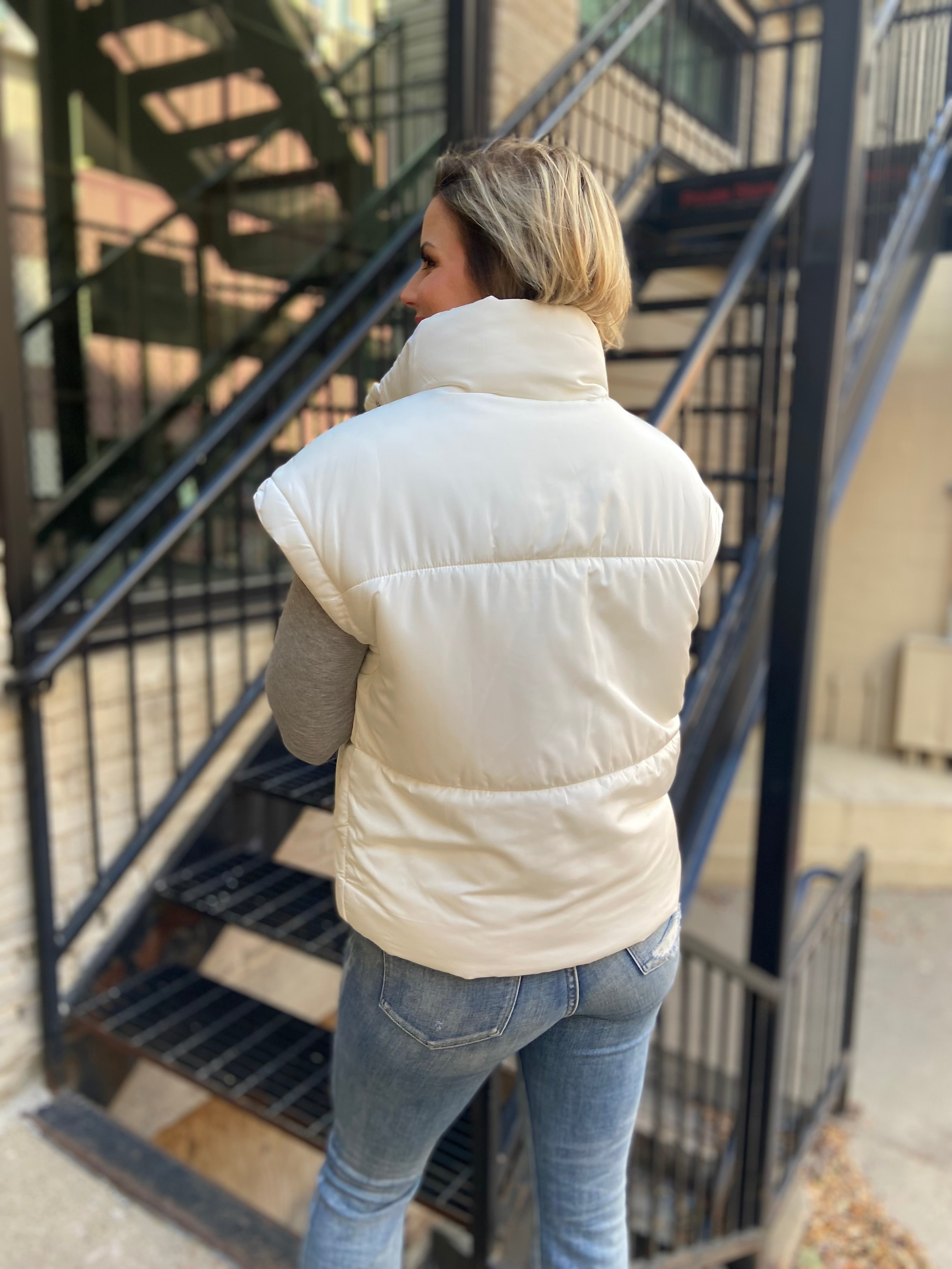 Angela Cream Oversized Puffer Vest
