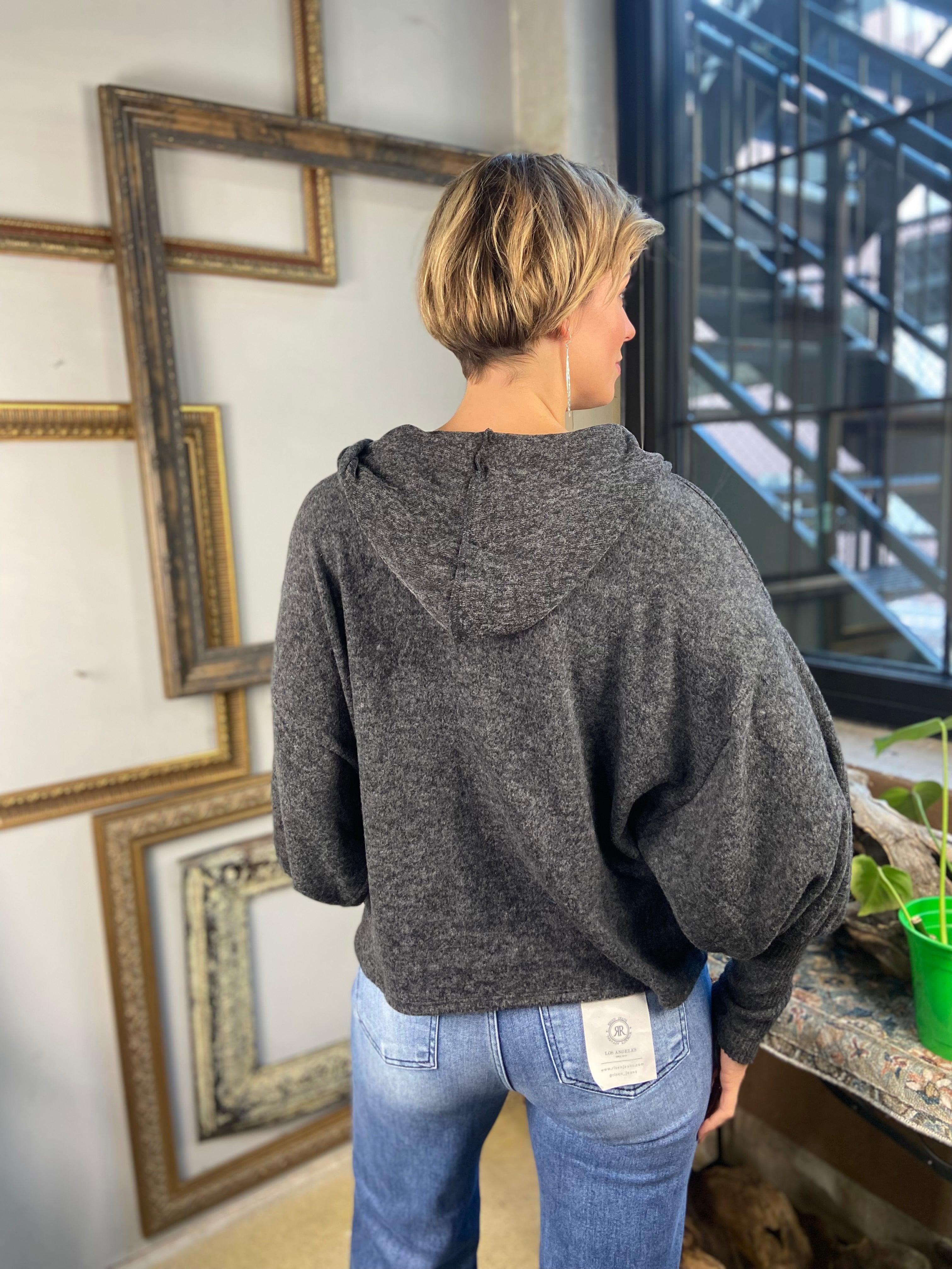 Taylor Black Hacci Balloon Sleeve Hoodie