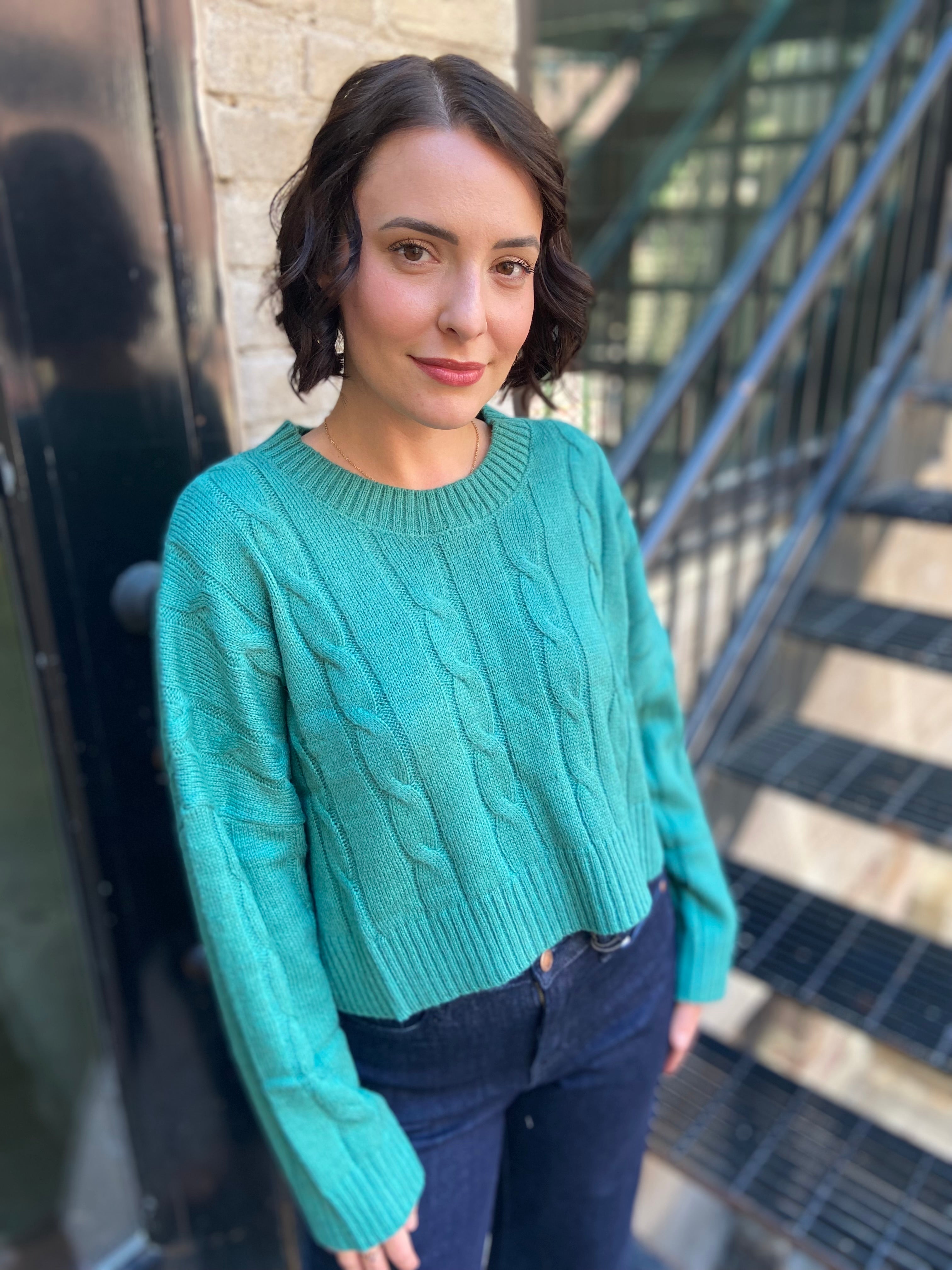 Kylie Green Lightweight Knit Cropped Sweater