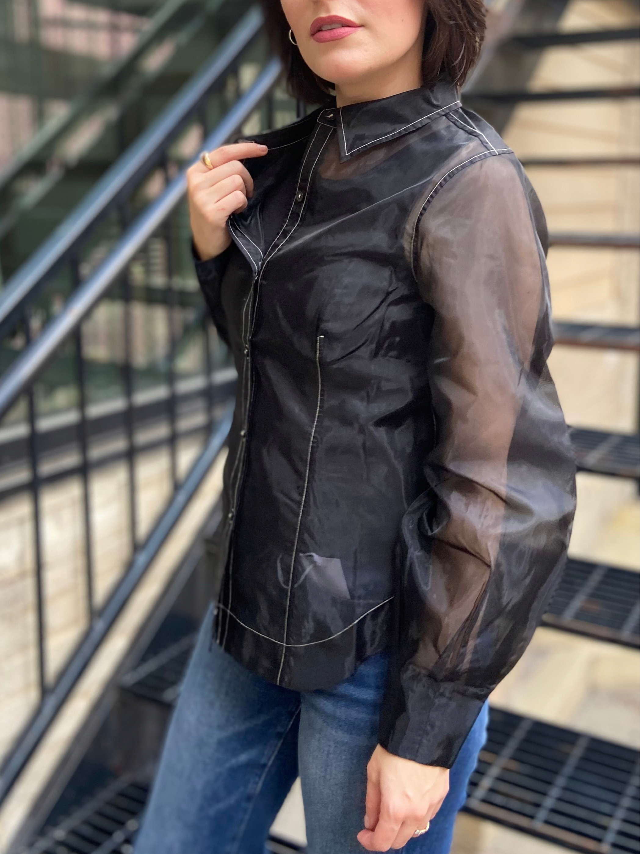Kelsey Black Sheer Button Up