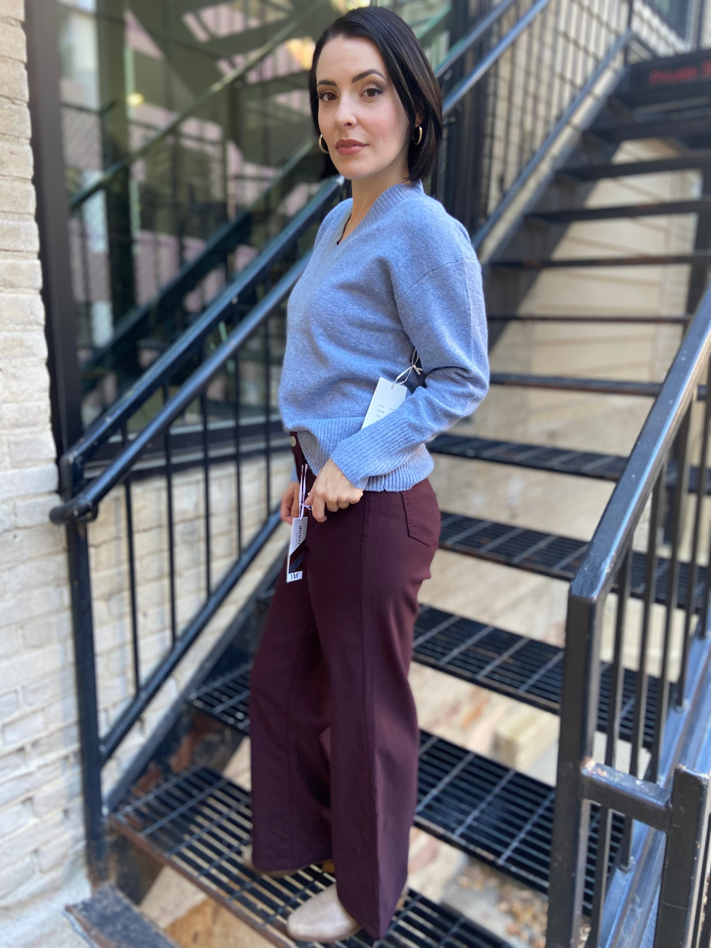 Anna Dark Berry High Rise Wide Leg Jeans