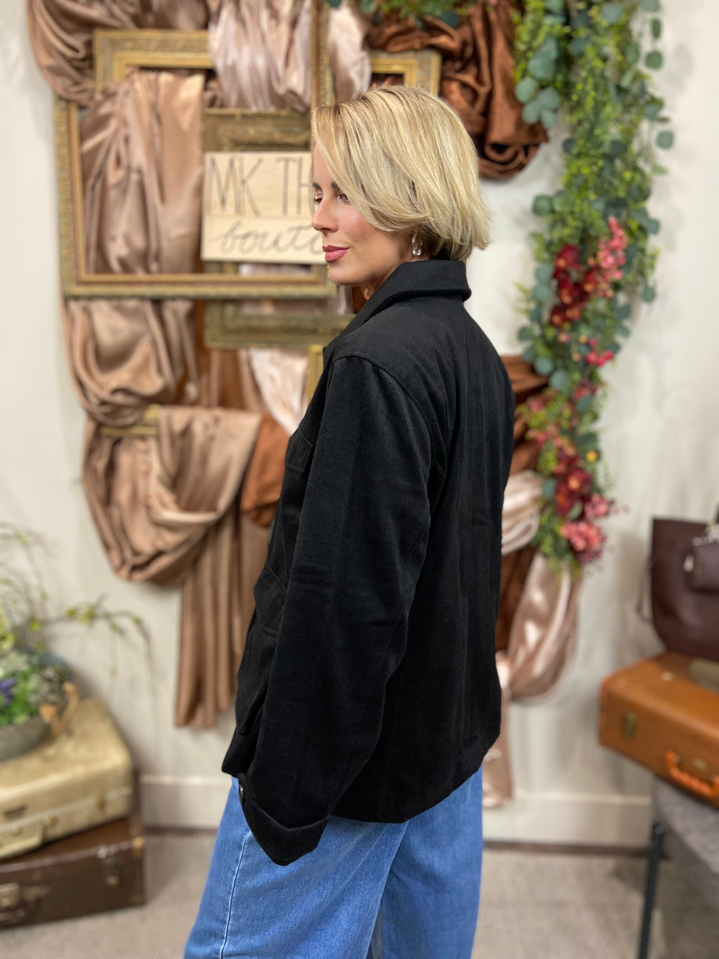 Beah Black Soft Felt Jacket Coat