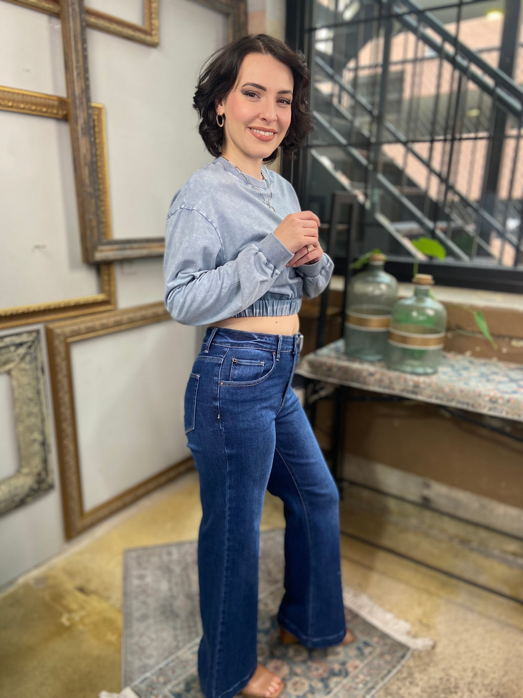 Aubrey Light Blue Cropped Sweater - MK Threads Boutique