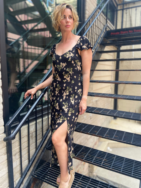 Farrah Black Floral Midi Dress