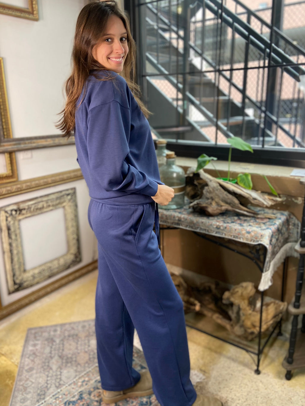 Cora Blue Scuba Crewneck & Pant Set