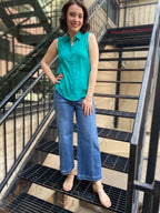 Ellen Teal Sleeveless Button Down - MK Threads Boutique