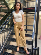 Petra Khaki Wide Leg Cropped Pants - MK Threads Boutique