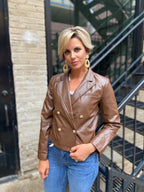 Skylar Chocolate Brown Faux Leather Blazer Jacket