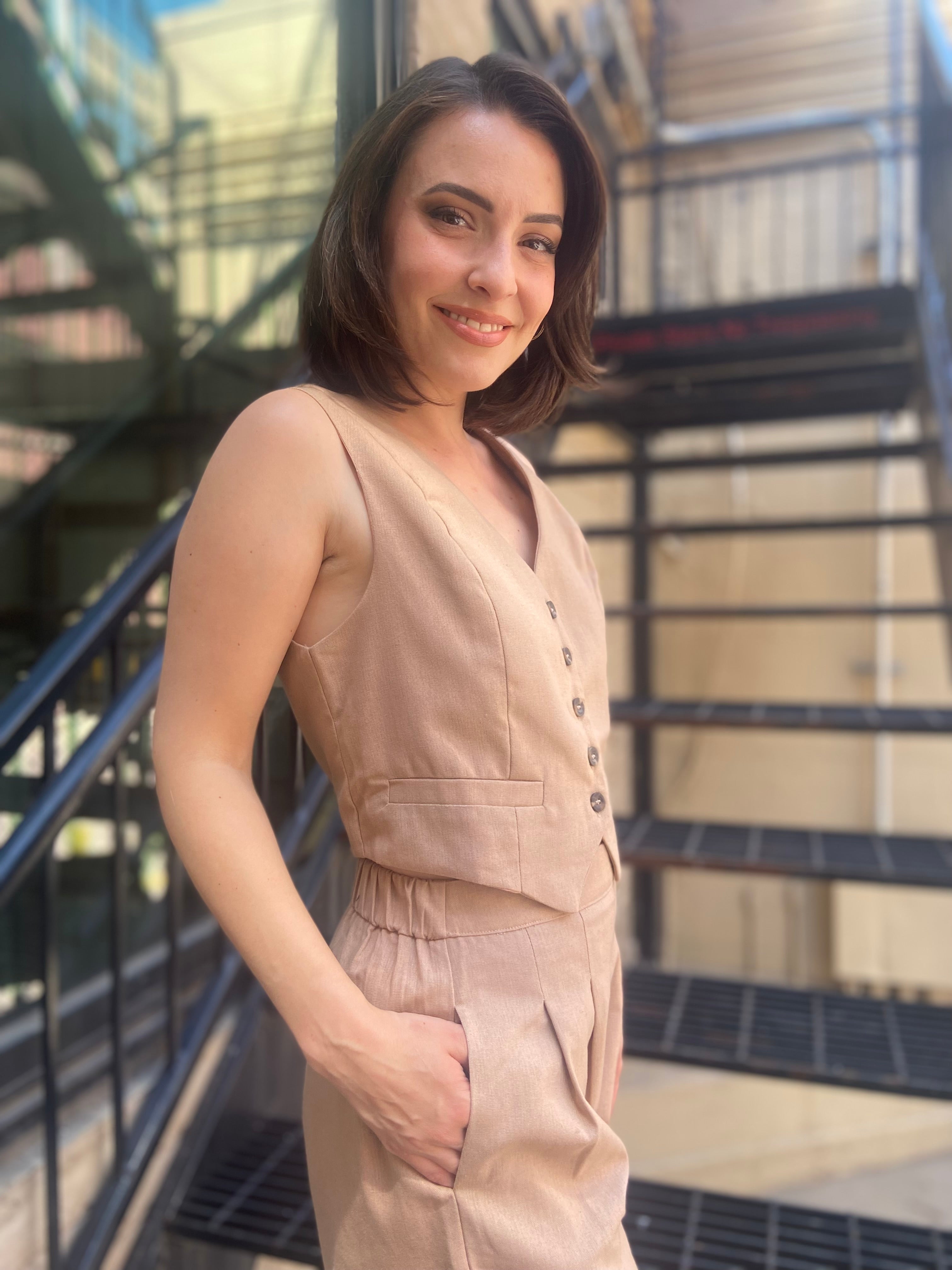 Olivia Taupe Linen Button Up Vest