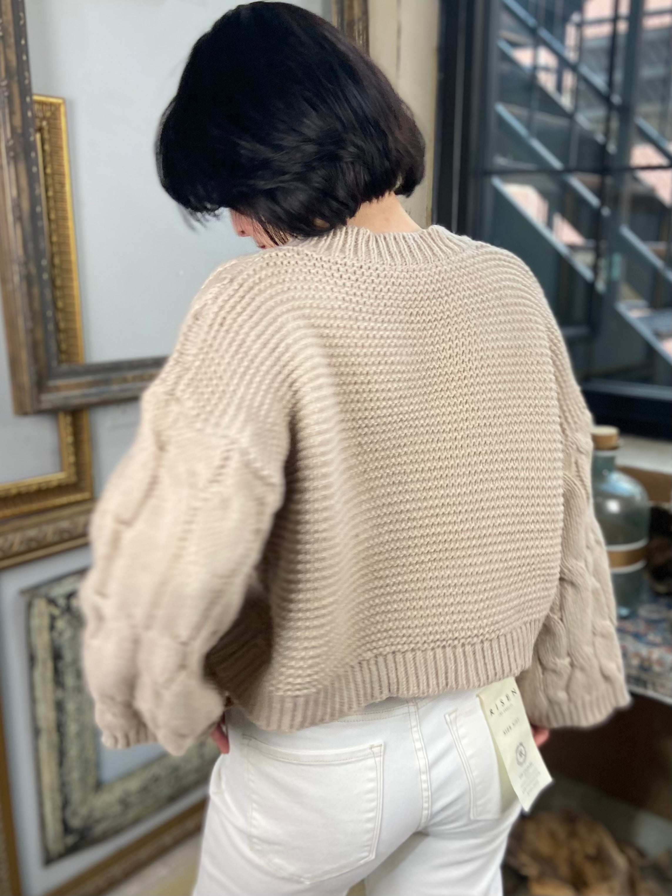 James Beige Cable Knit Loose Sweater