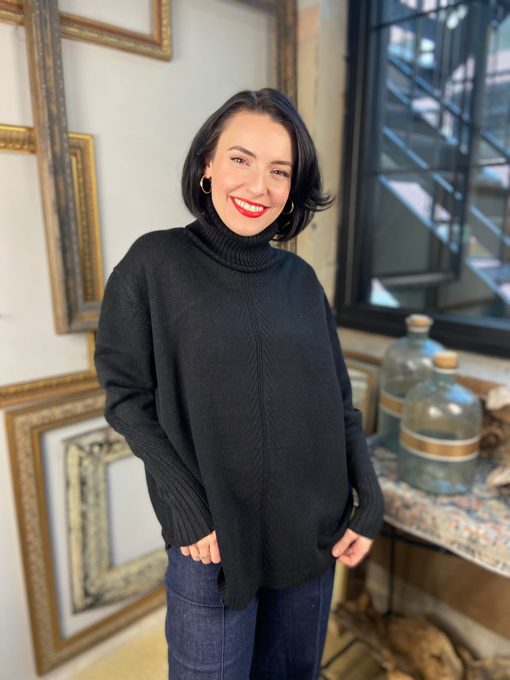 Lau Black Knit Turtle Neck Sweater