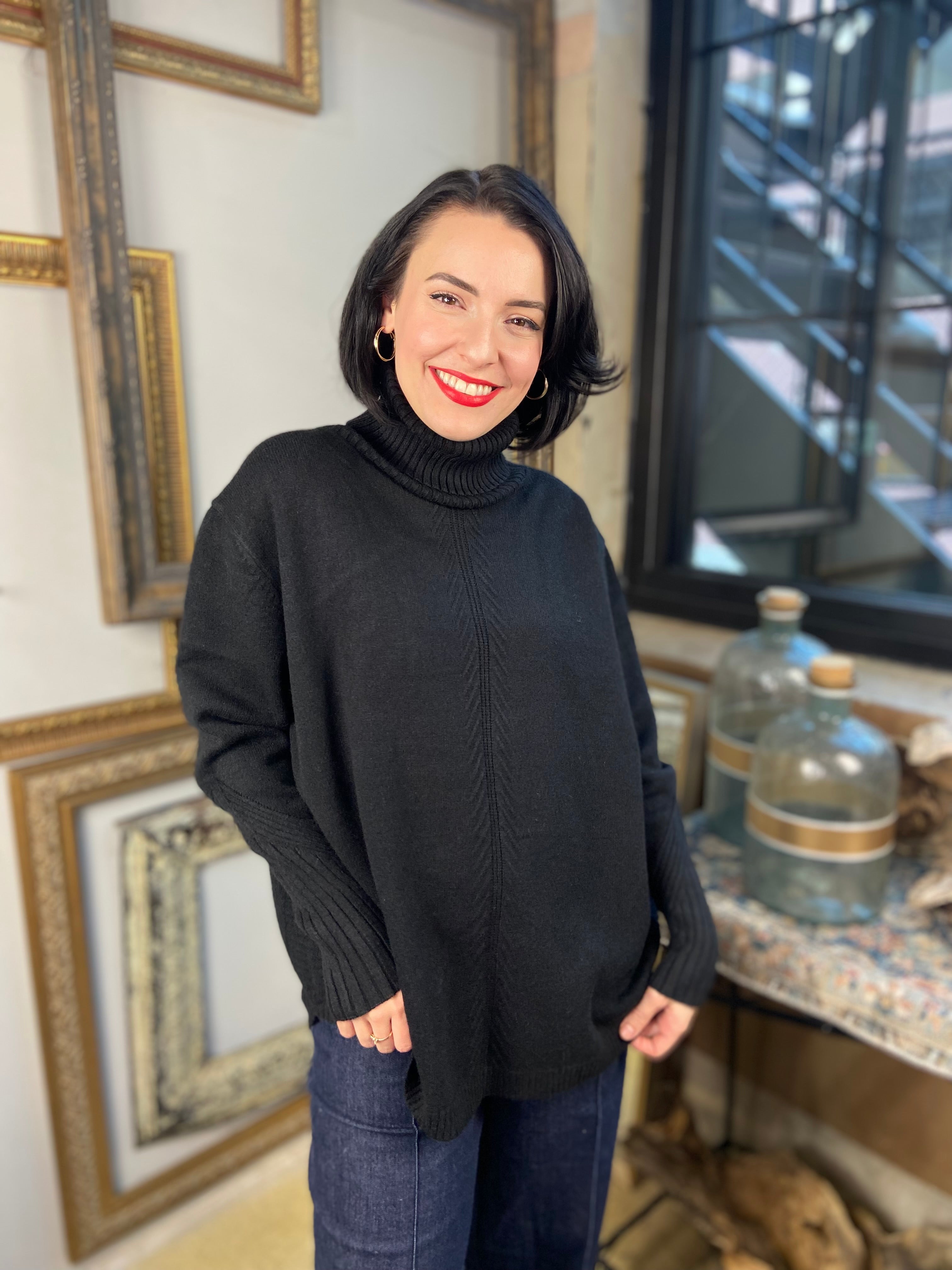 Lau Black Knit Turtle Neck Sweater