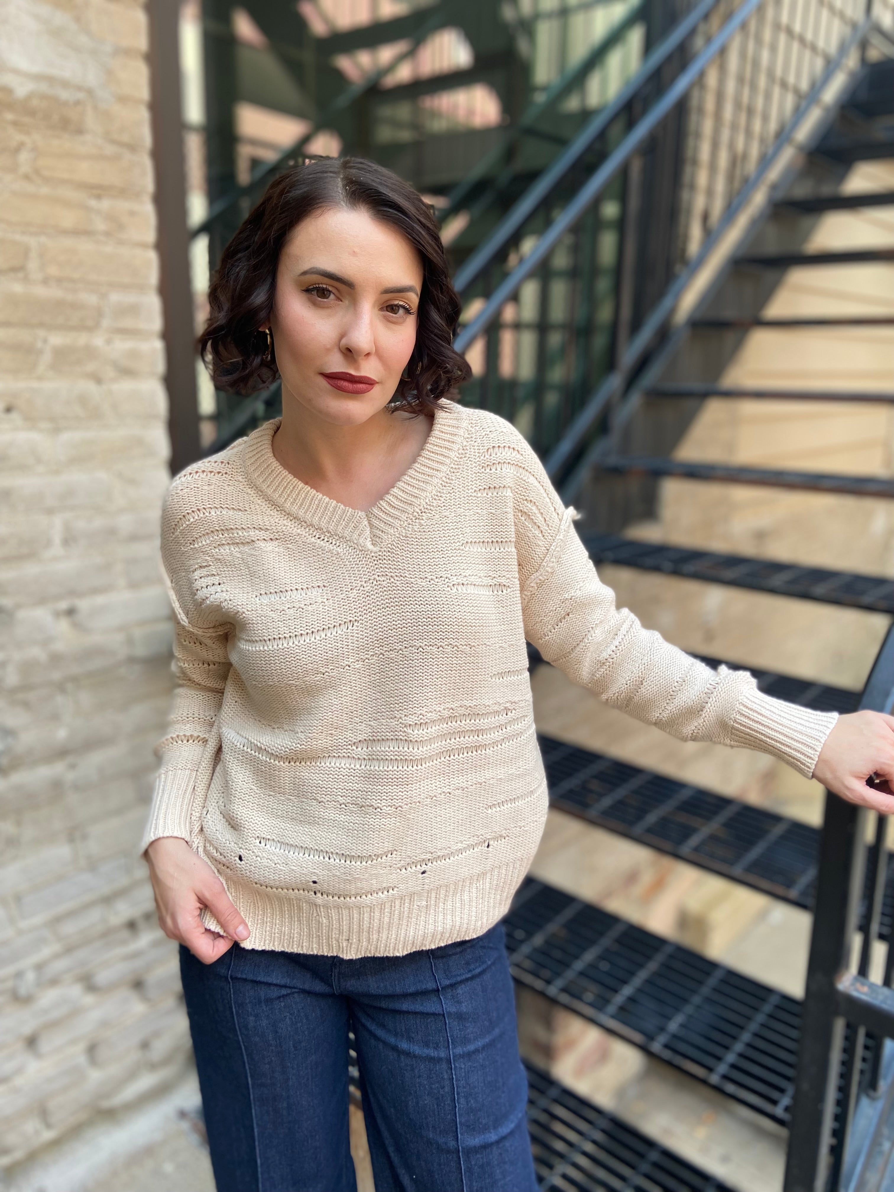 Maura Ivory V Neck Sweater