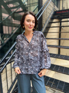 Zio Black Floral Ruffle Long Sleeve Top