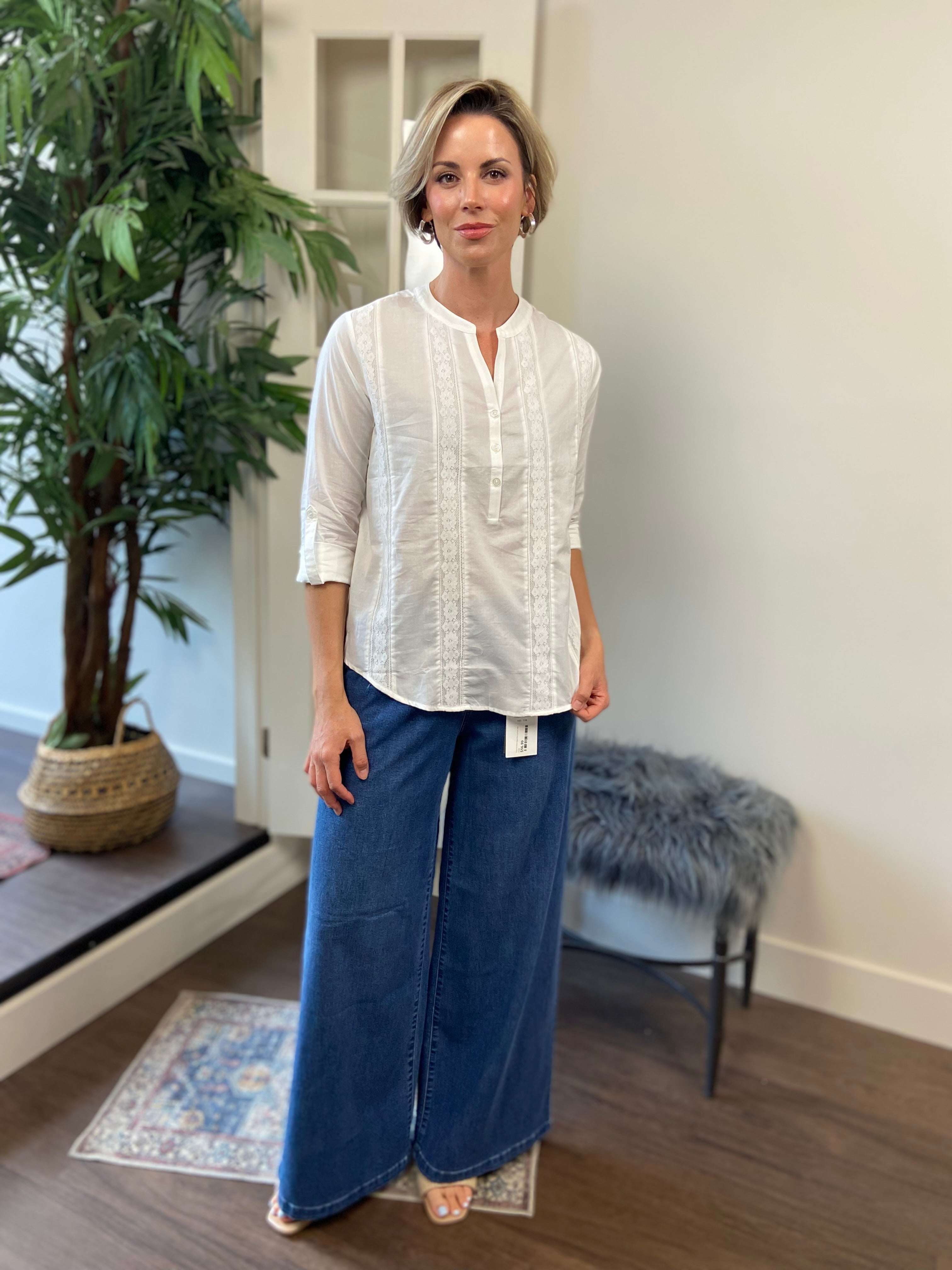 Nina White Long Sleeve Pleated Blouse - MK Threads Boutique