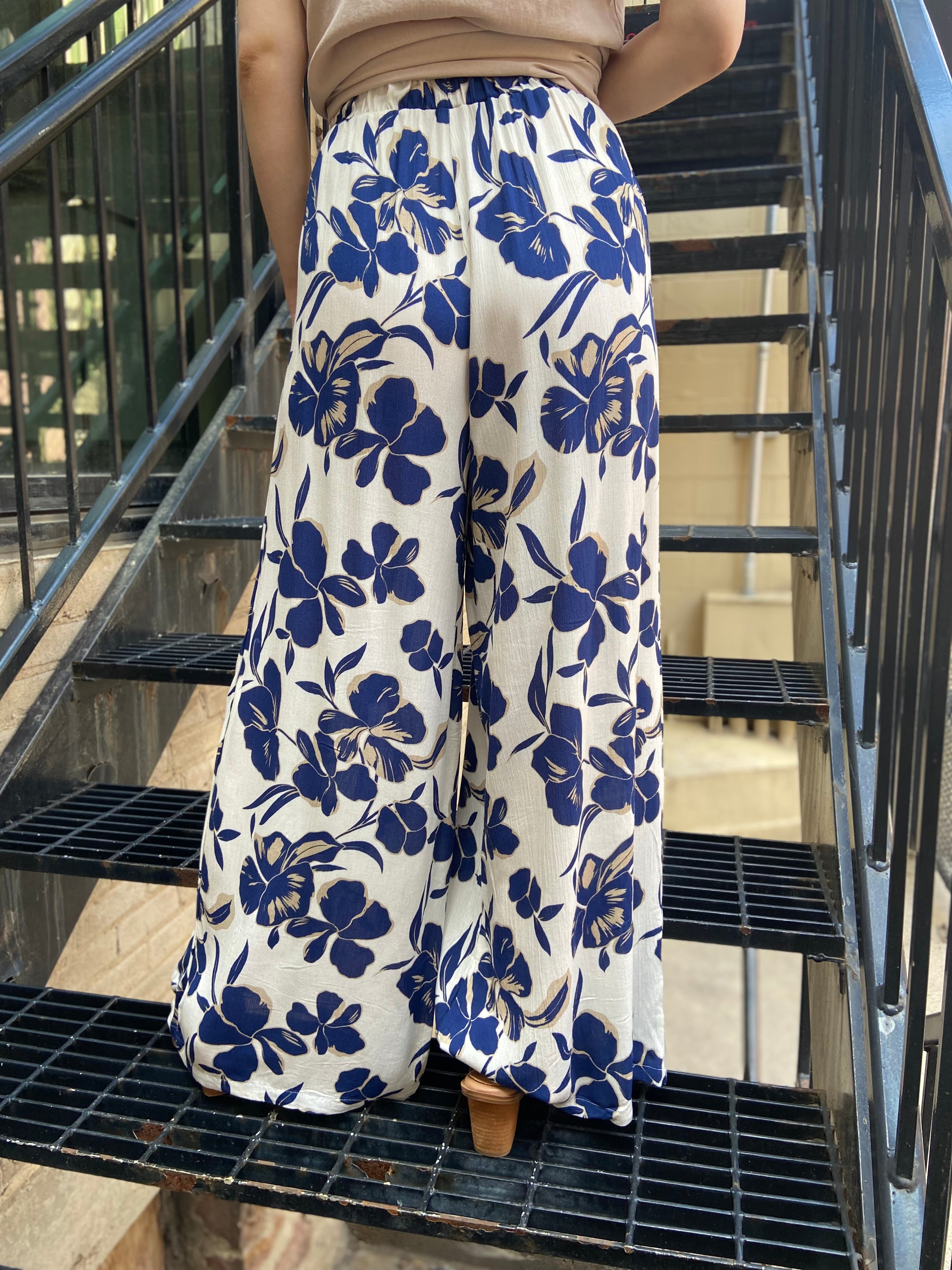 Kenny Navy Floral Wide Leg Pants - MK Threads Boutique