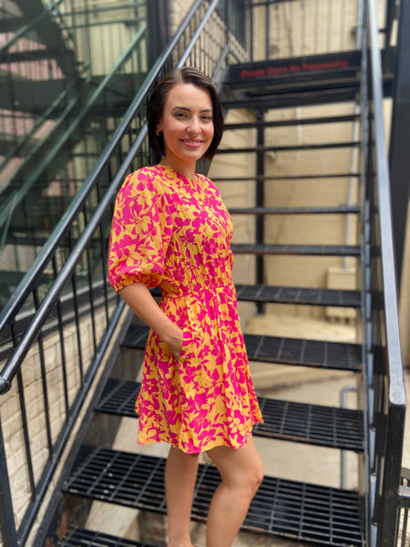 Zoka Peach & Fuchsia Blossom Mini Dress