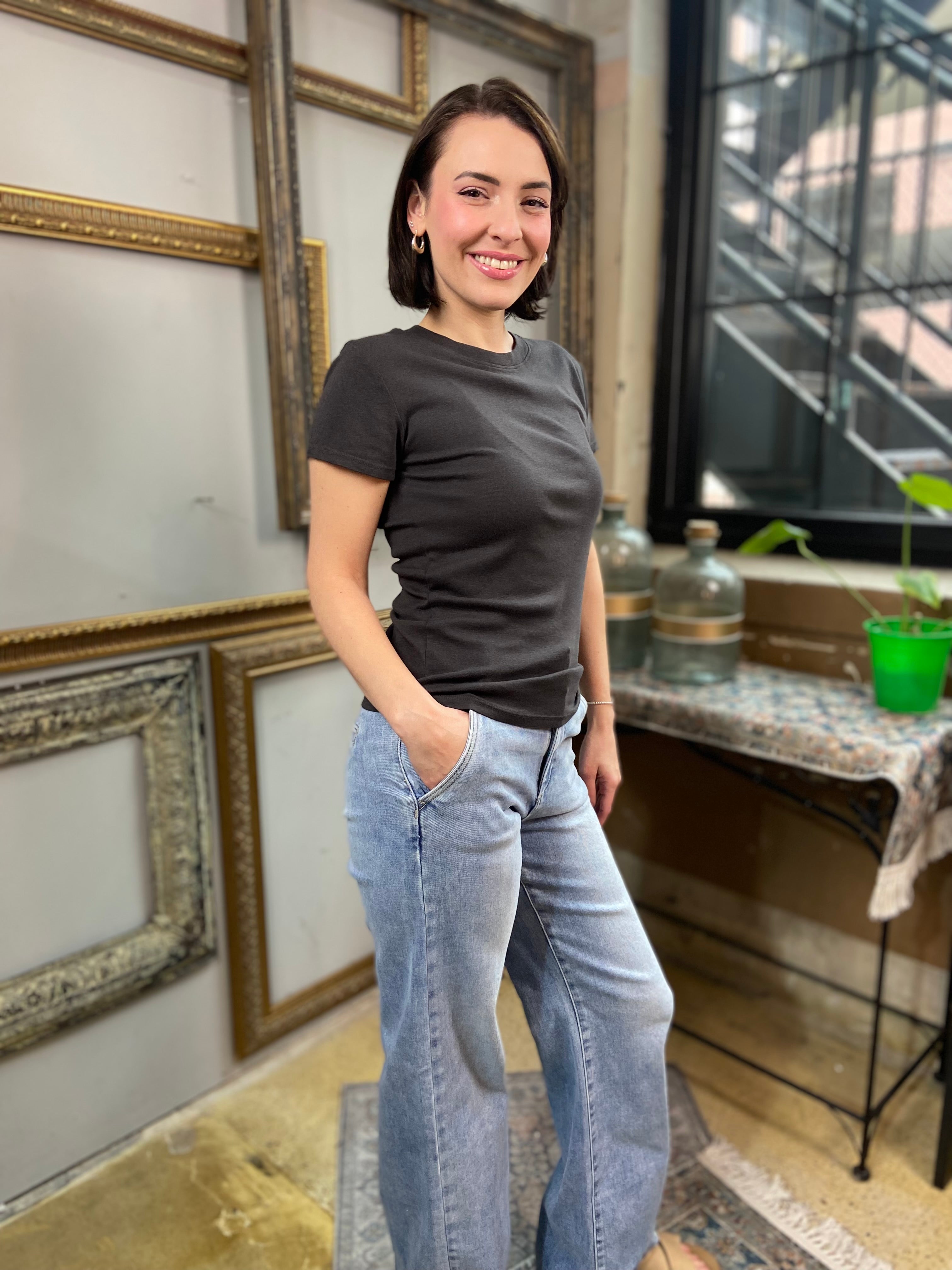 Hane Charcoal Cotton Short Sleeve T Shirt - MK Threads Boutique