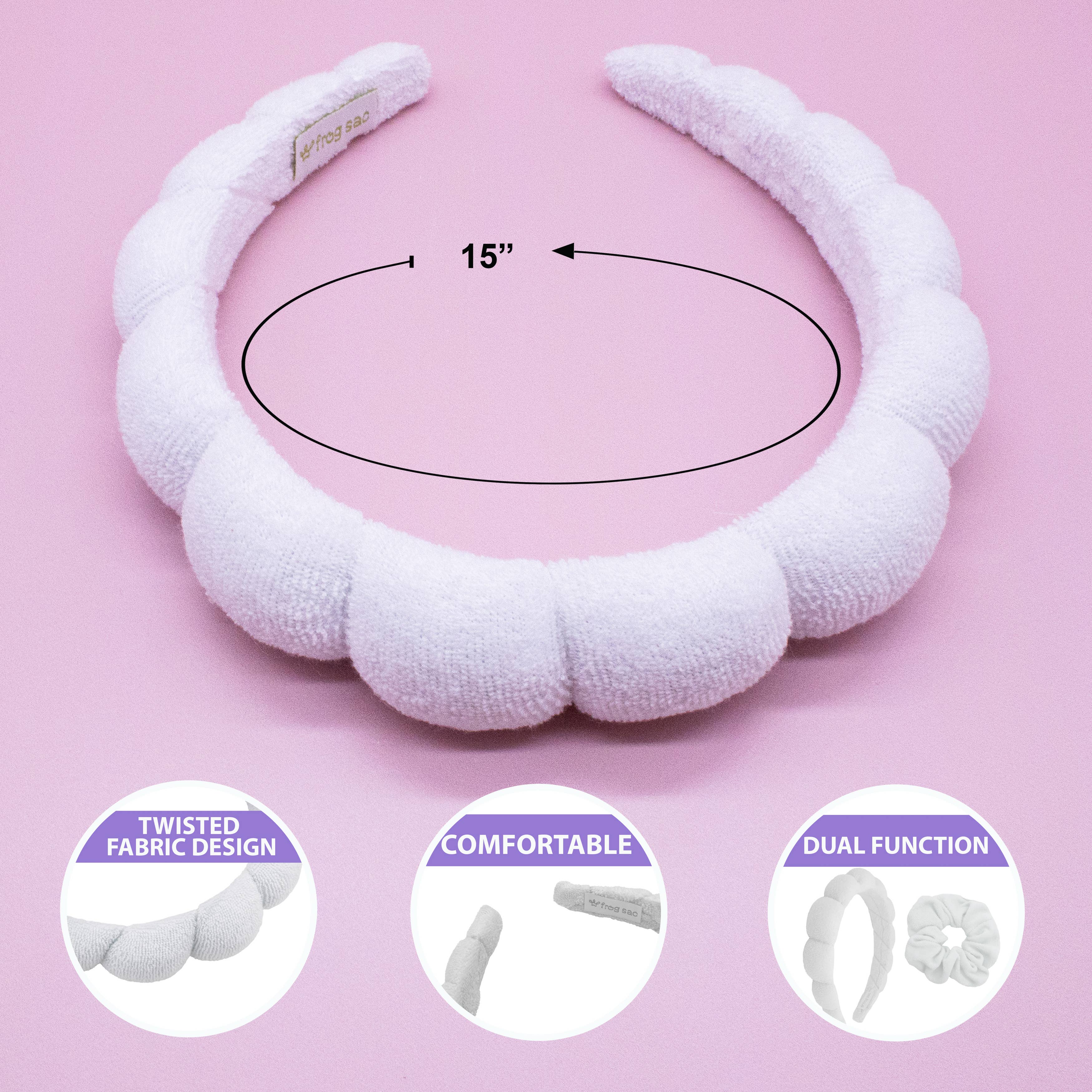 Spa Headband - Skincare Headband & Scrunchie Wristband Set: Black