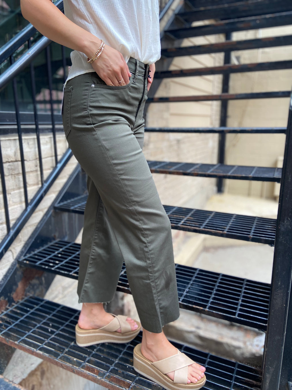 Adrienne Dark Olive High Rise Cropped Zenana Jeans