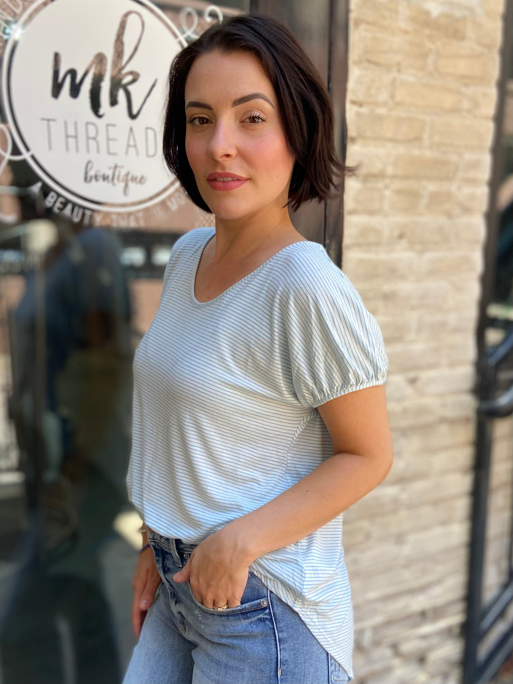 Gia Ivory & Blue Striped T-Shirt