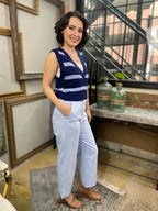 Wella Blue Stripe V Neck Sweater Vest - MK Threads Boutique