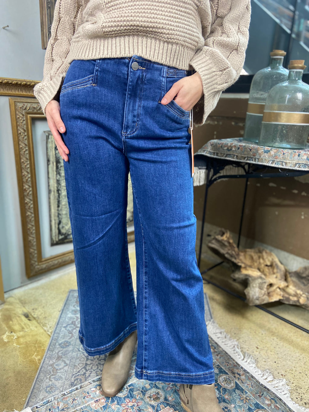 Layla Dark High Rise Adjustable Waist Cropped Risen Jeans