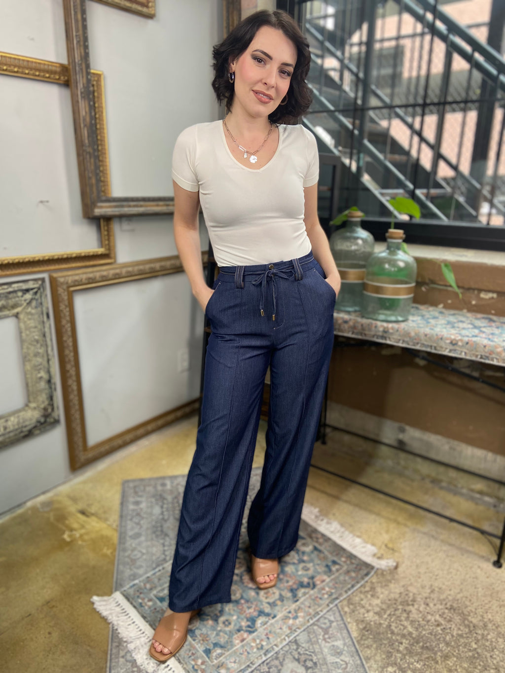 Felix Denim High Waisted Drawstring Pants - MK Threads Boutique