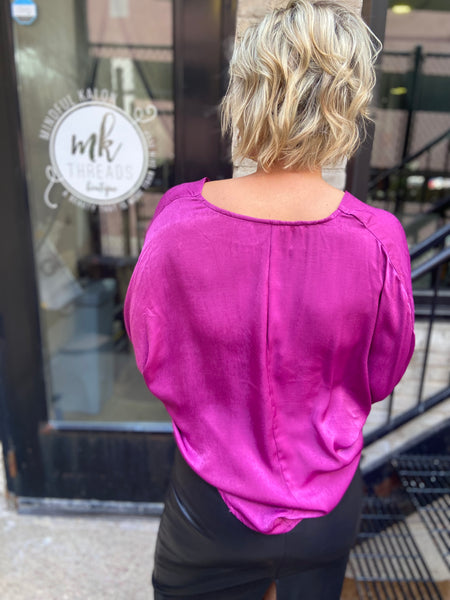 Mina Plum V Neck Blouse