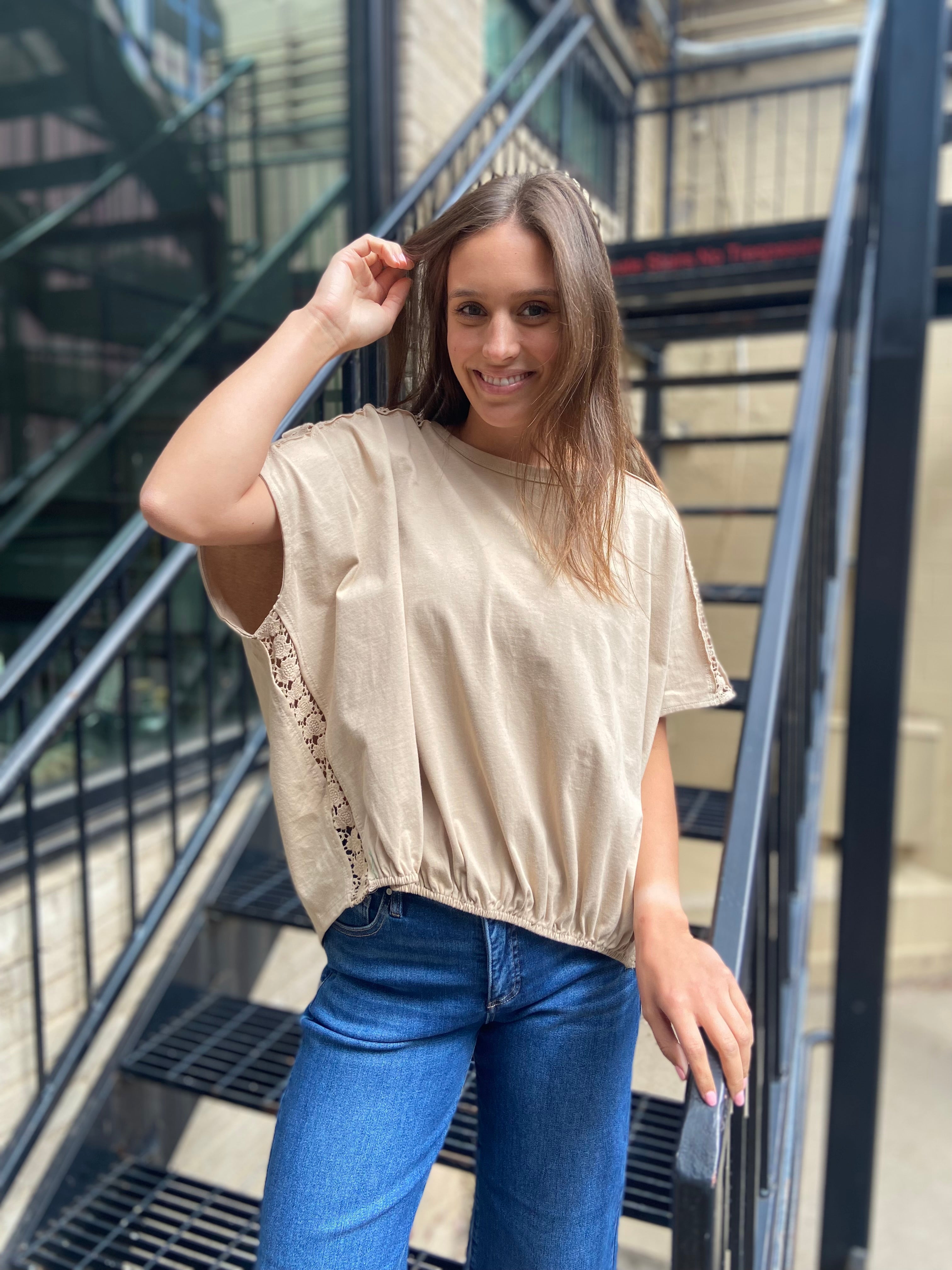 Savannah Khaki Crochet Lace Top