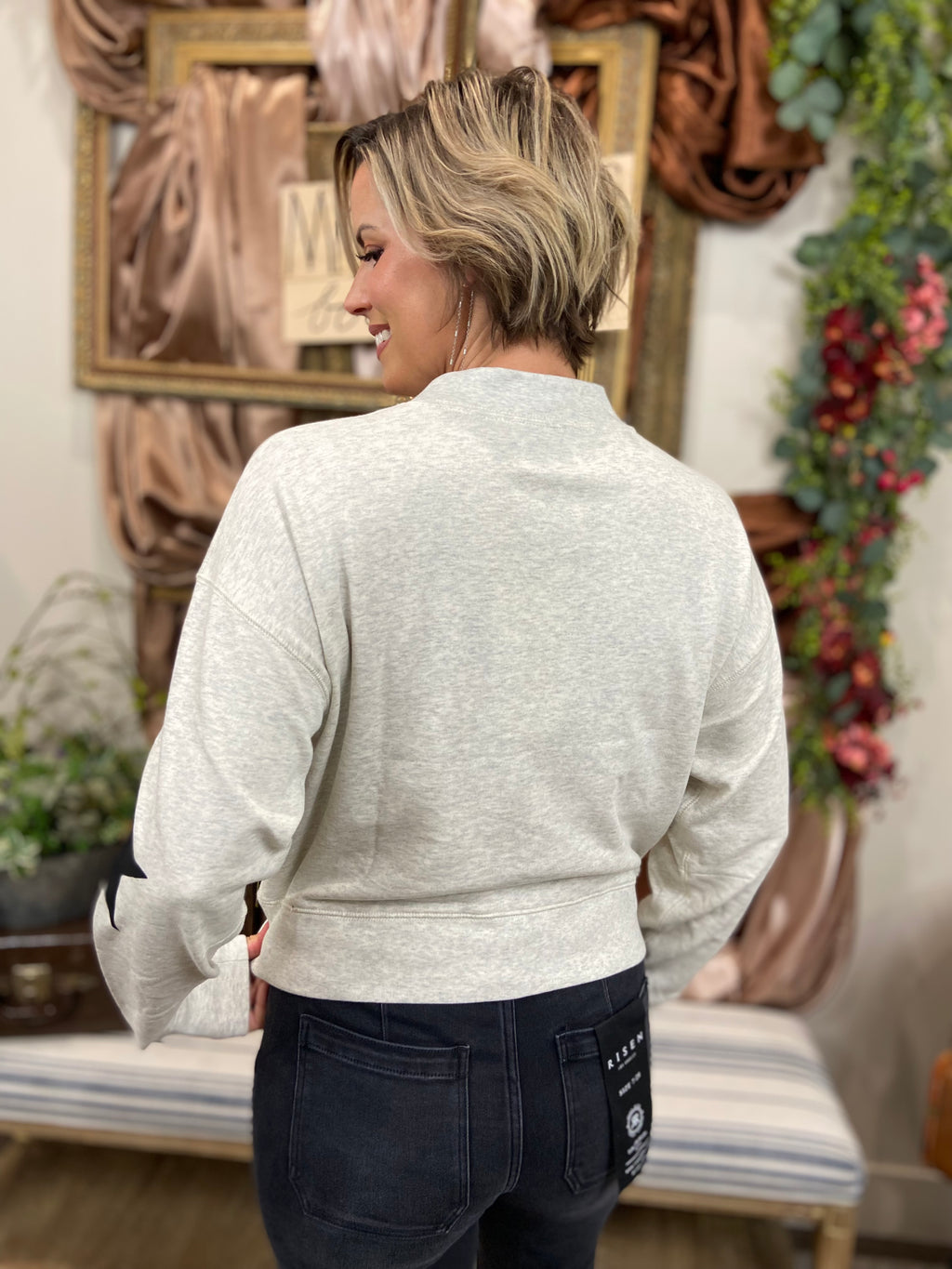 Callie Gray Star Crewneck Sweater
