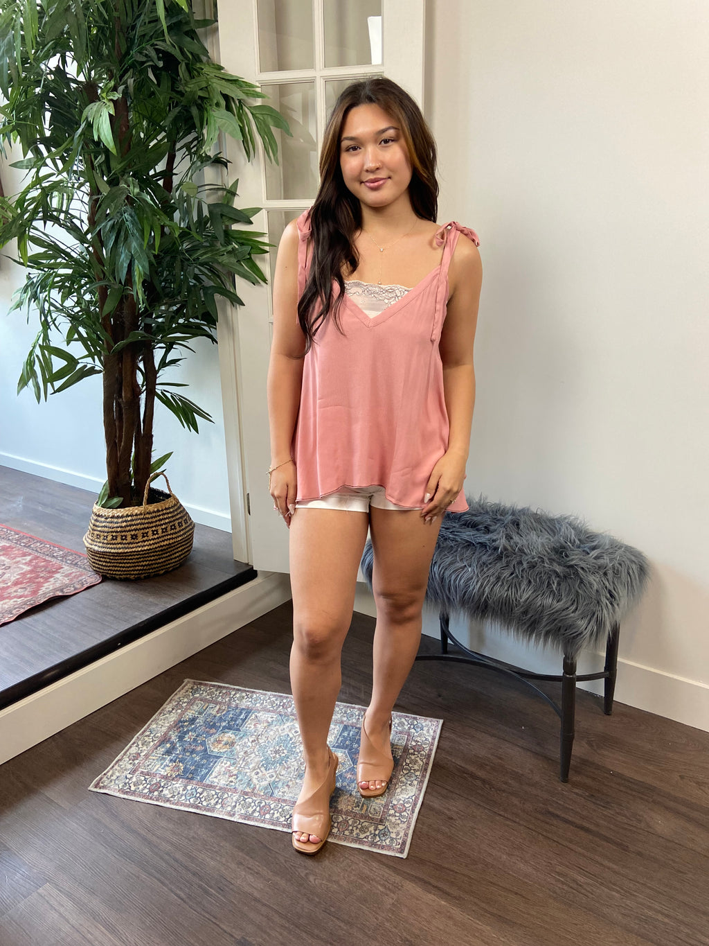 Willa Light Pink Shoulder Tie Tank Top - MK Threads Boutique