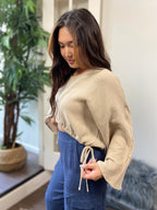 Calla Light Taupe Guaze Bell Sleeve Top