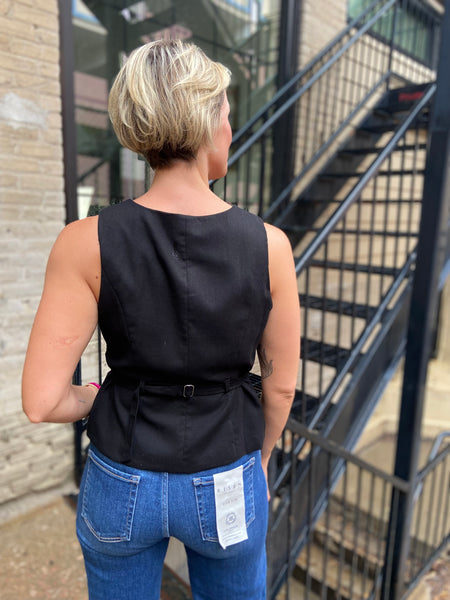 Keir Black Scoop Neck Linen Vest Top