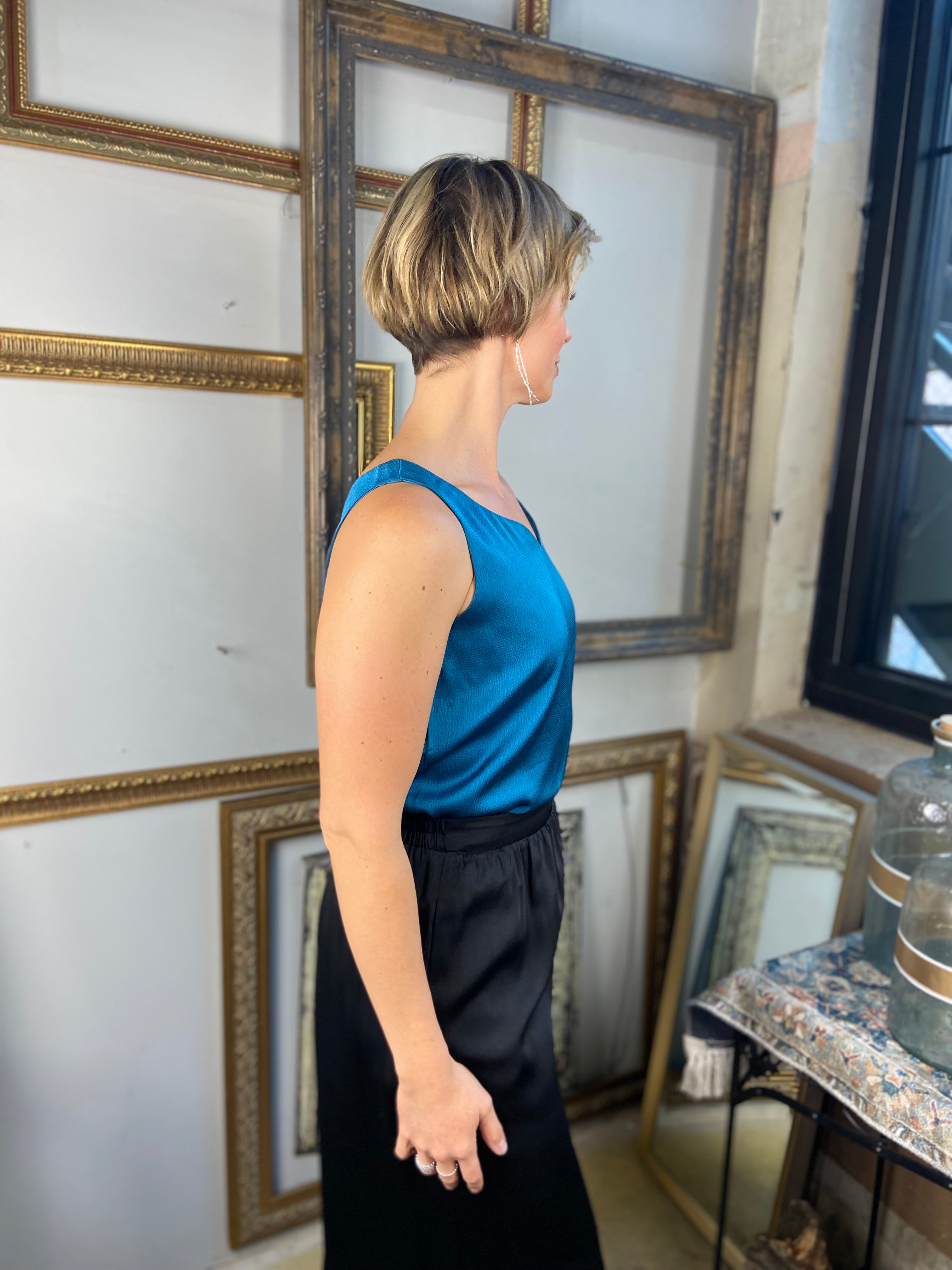 Foster Teal Plunge Neck Sleeveless Top