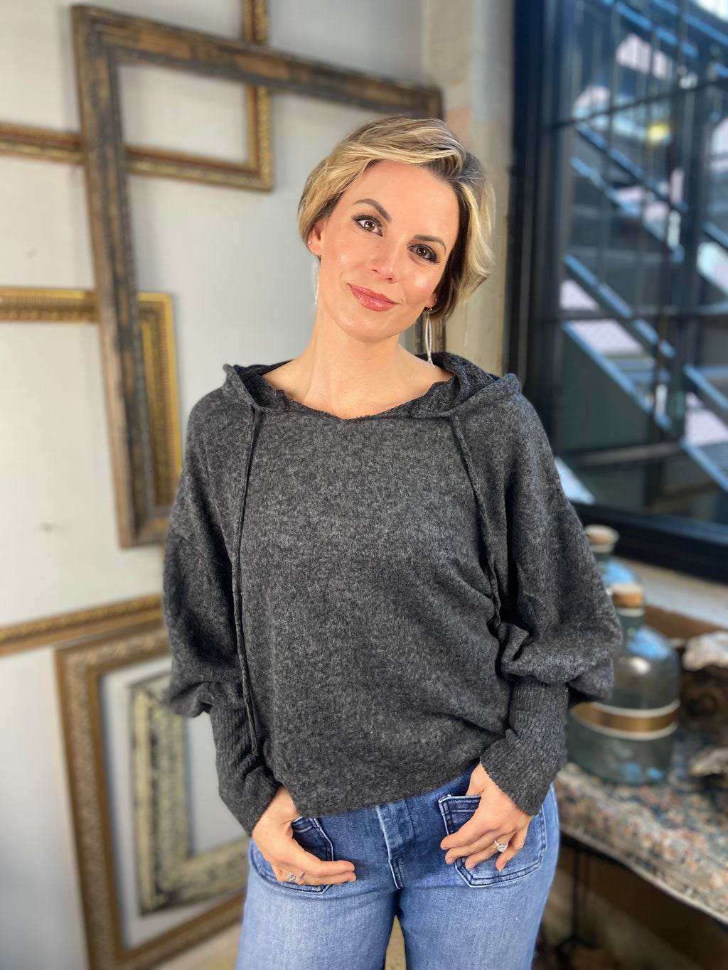 Taylor Black Hacci Balloon Sleeve Hoodie