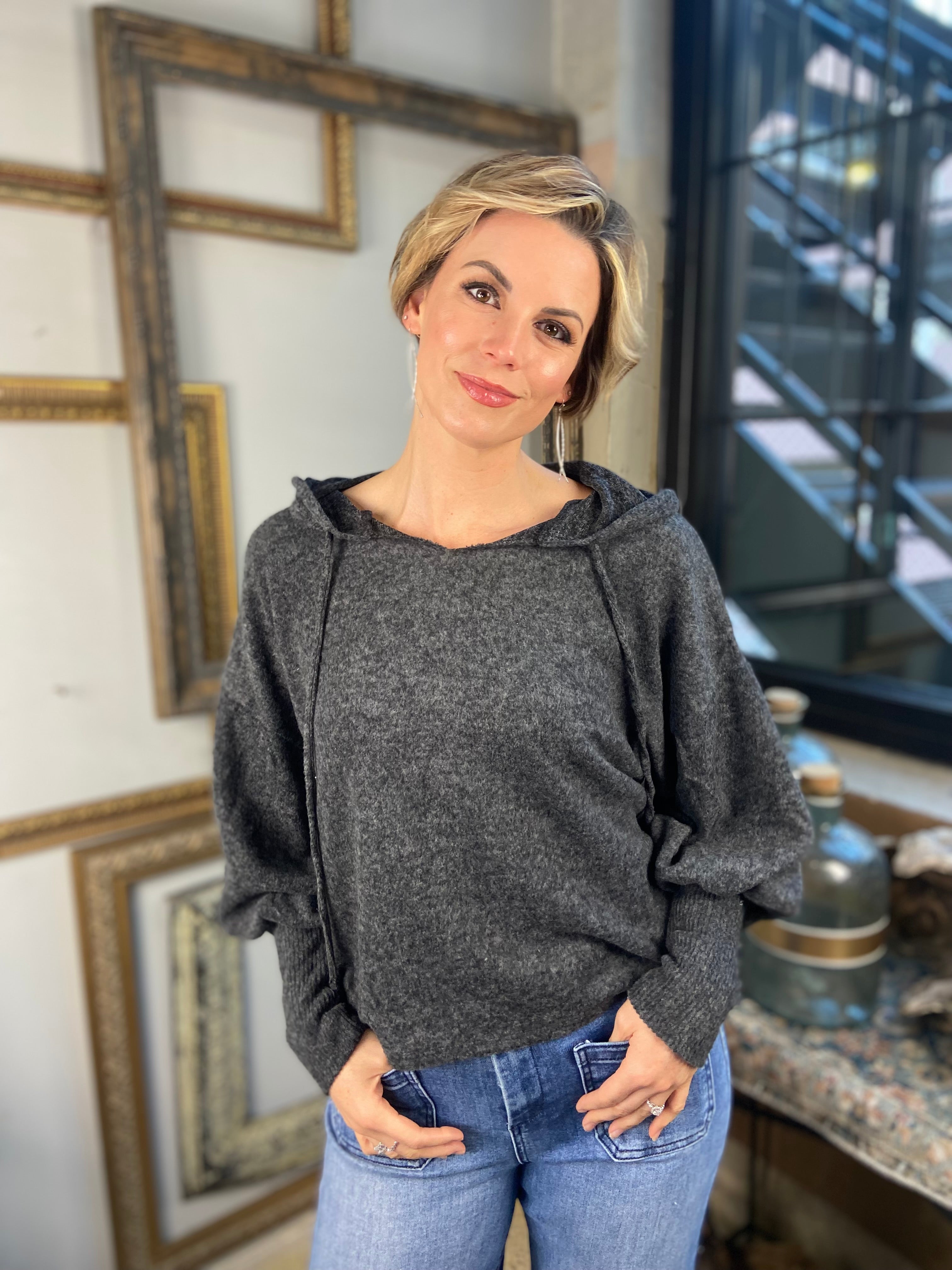 Taylor Black Hacci Balloon Sleeve Hoodie