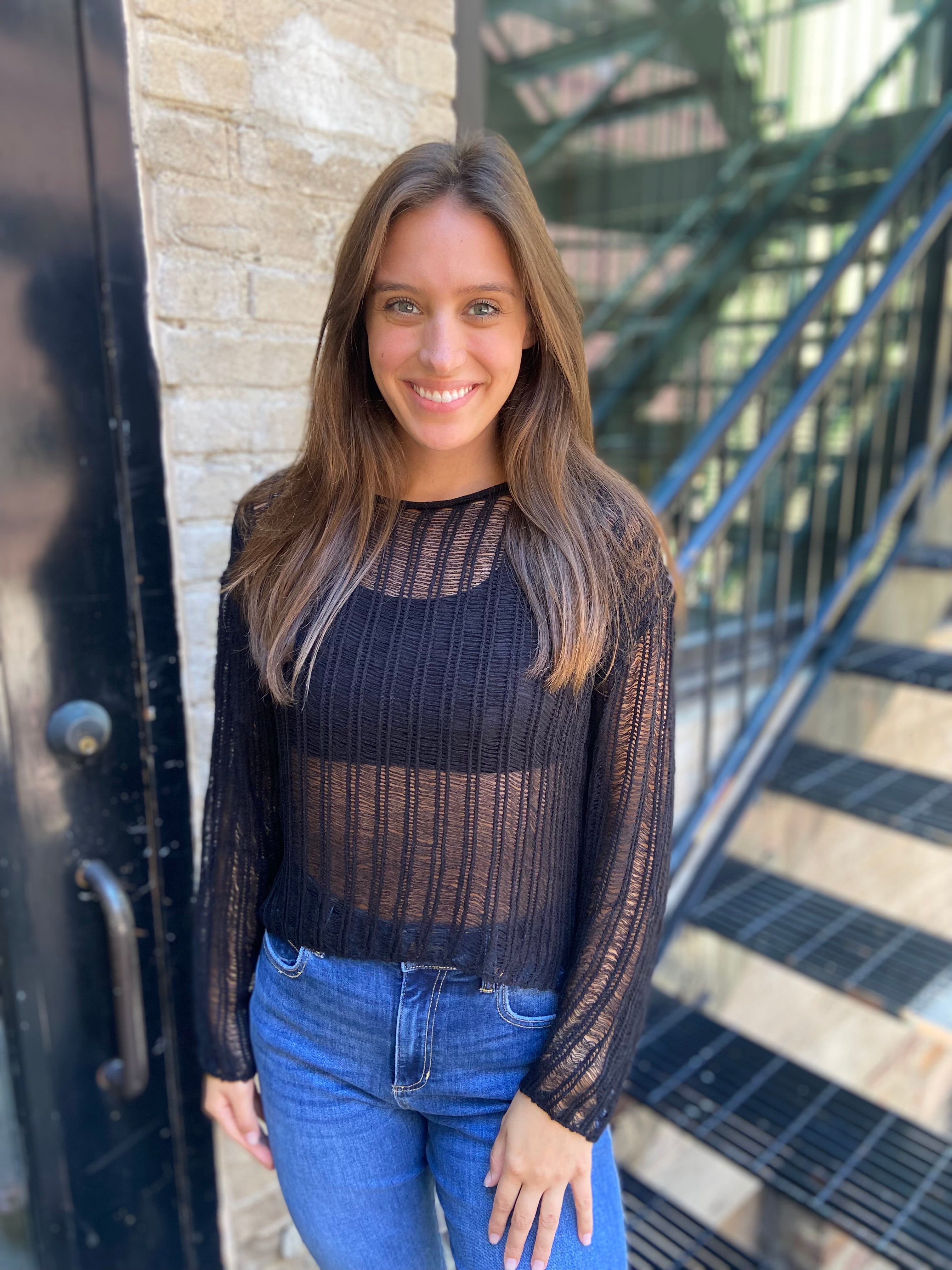 Mosey Black Crochet Knit Sweater