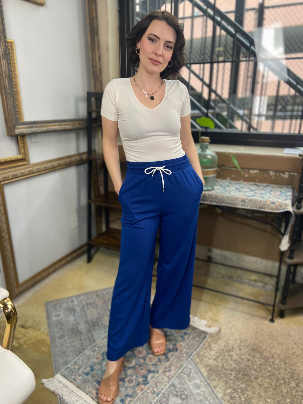 Romi Light Navy Scuba Drawstring Pants - MK Threads Boutique