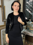 Angie Black Velvet Glitter Cropped Jacket