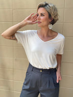 Nina White Stretchy V Neck Top - MK Threads Boutique
