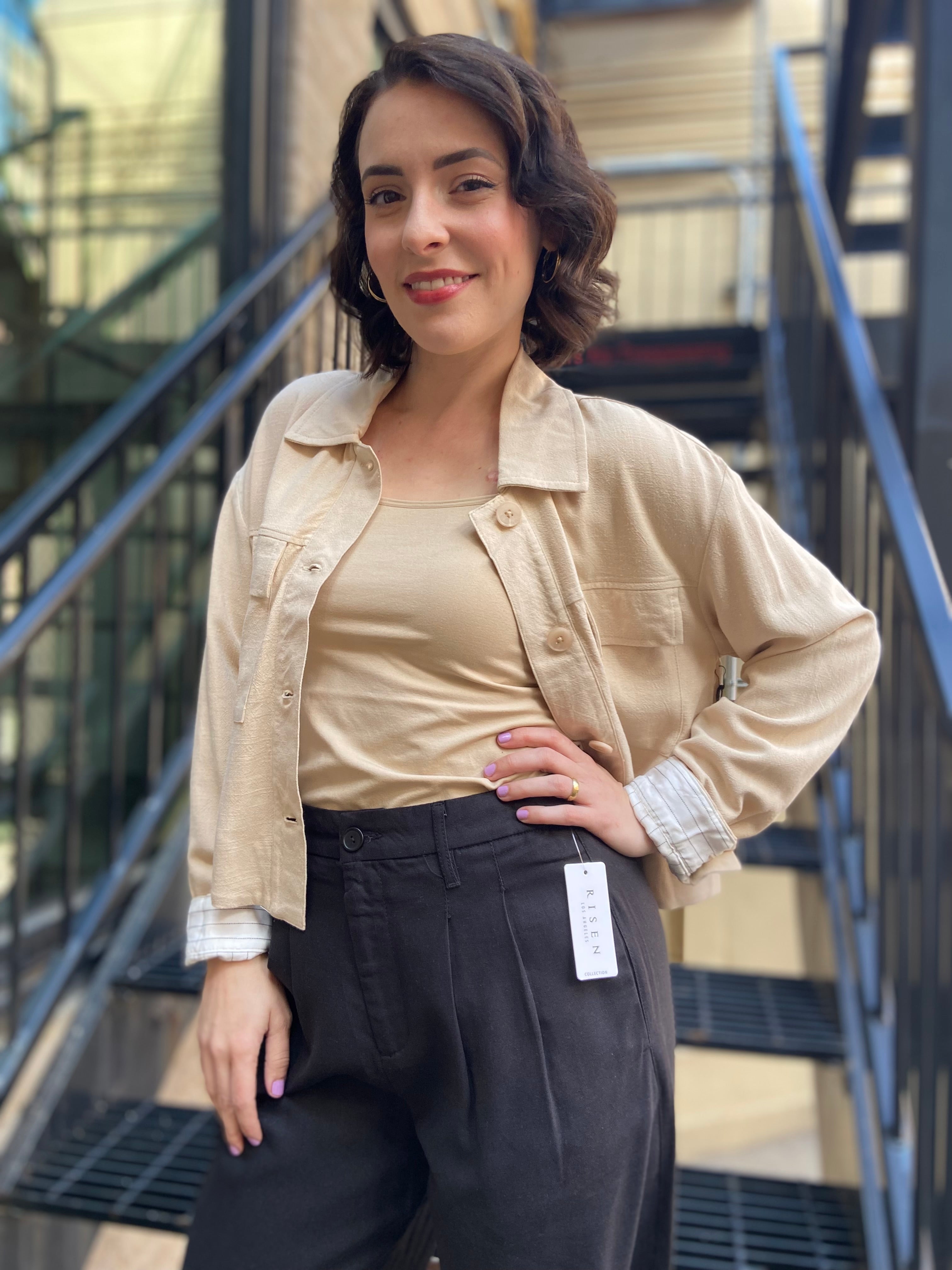 Ashley Taupe Cropped Oversized Jacket - MK Threads Boutique