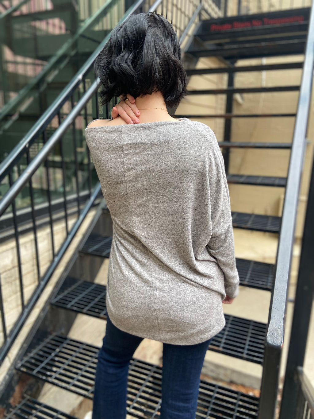 Skipper Oatmeal Off The Shoulder Sweater