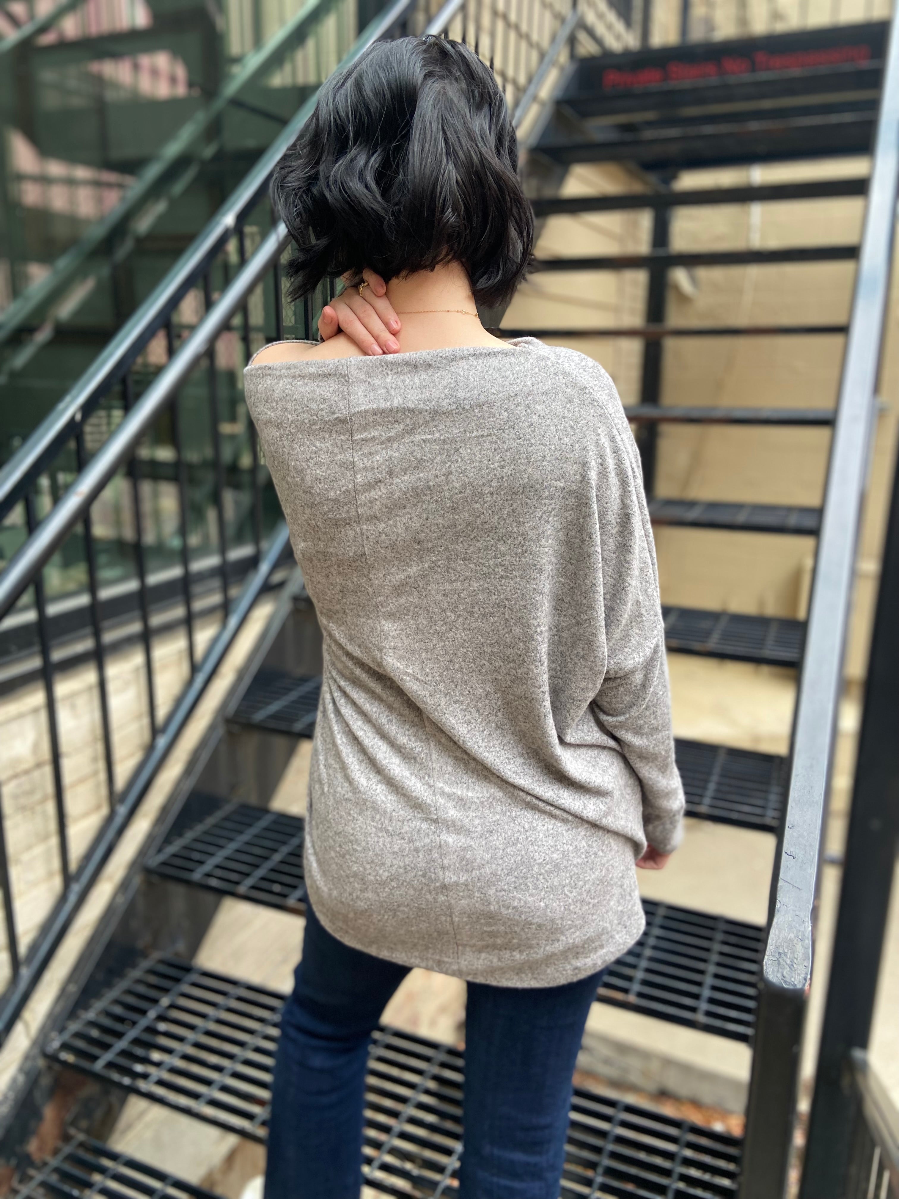 Skipper Oatmeal Off The Shoulder Sweater