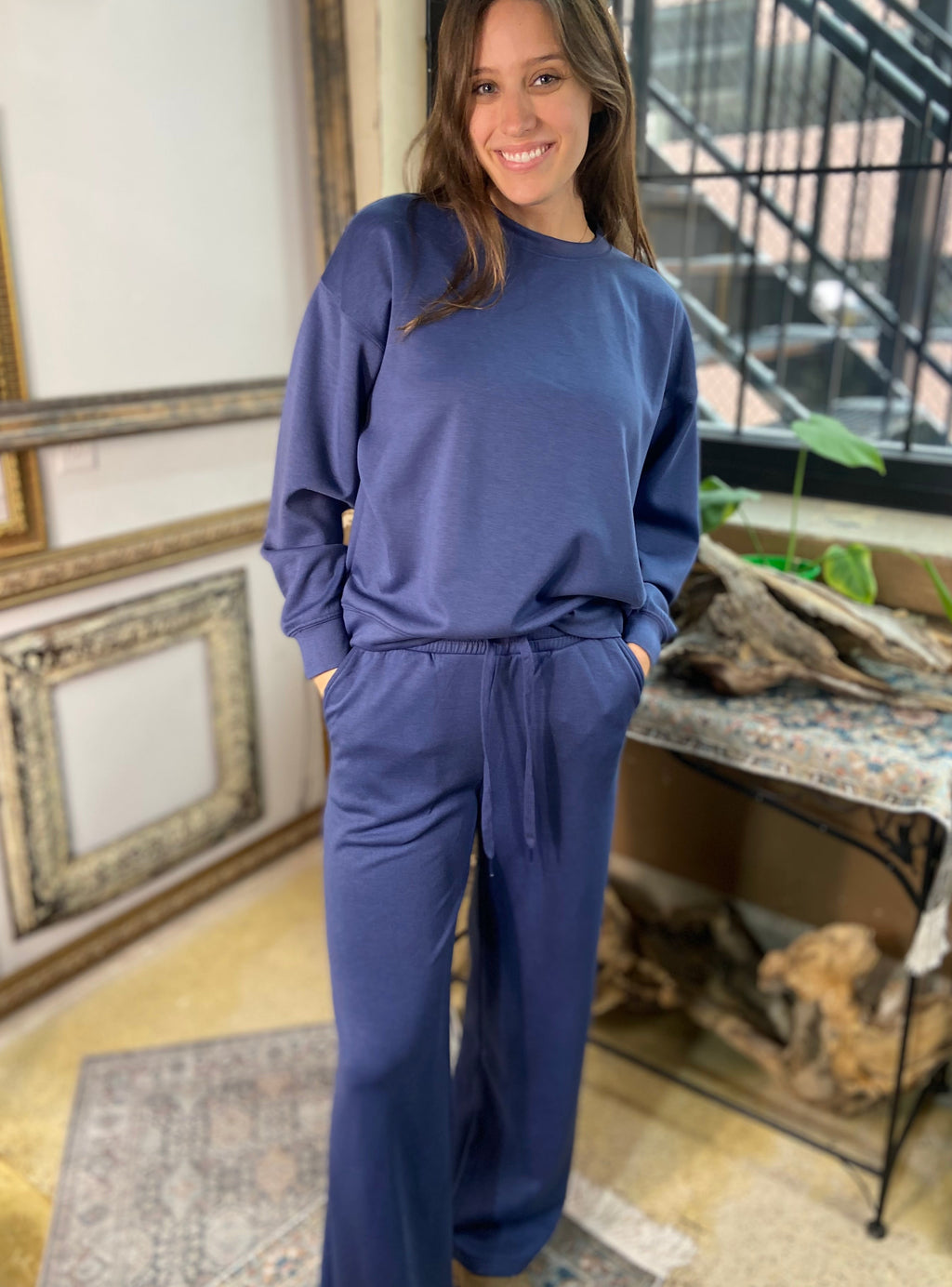 Cora Blue Scuba Crewneck & Pant Set