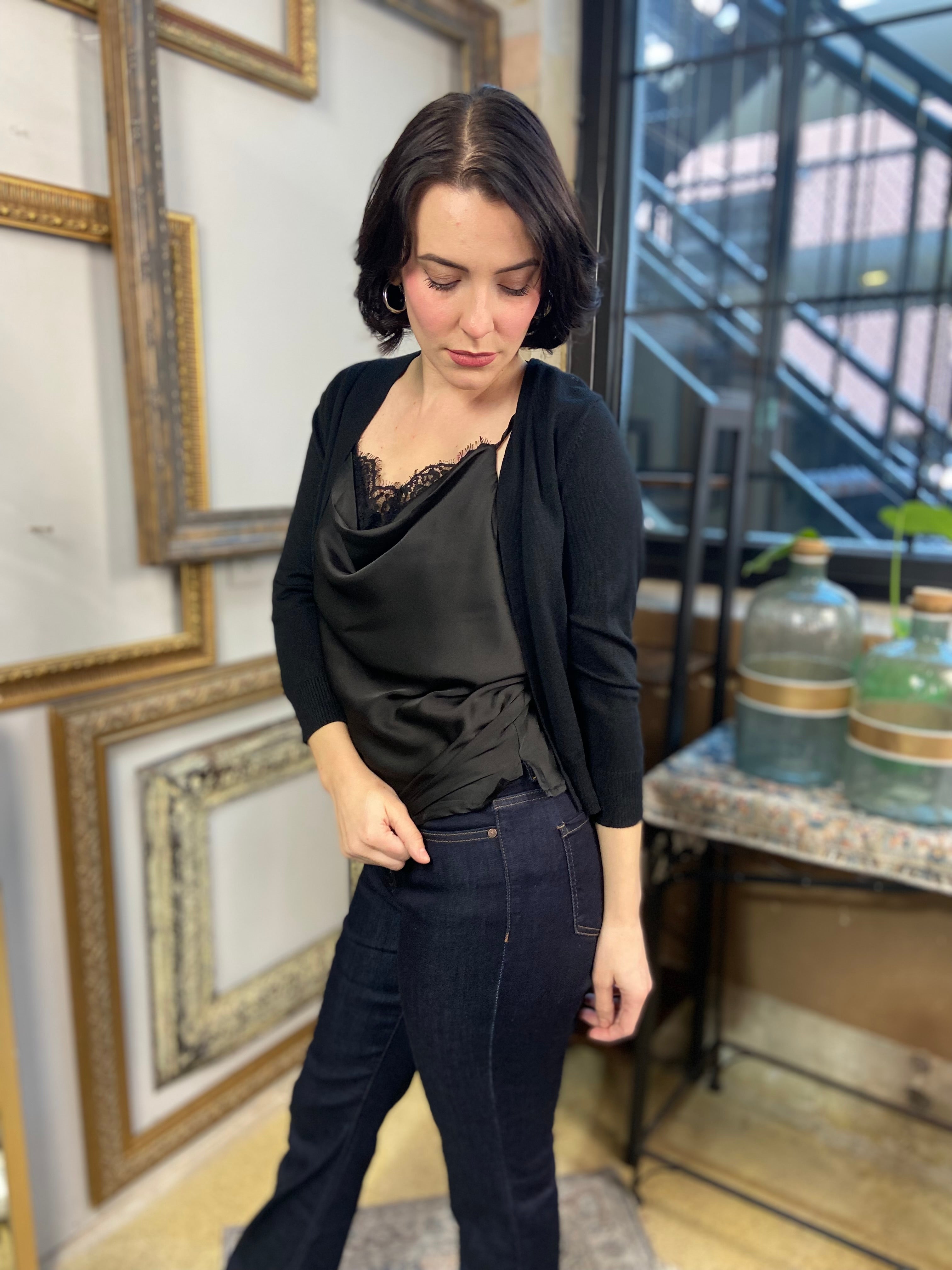 Lola Black Lace Satin Tank Top