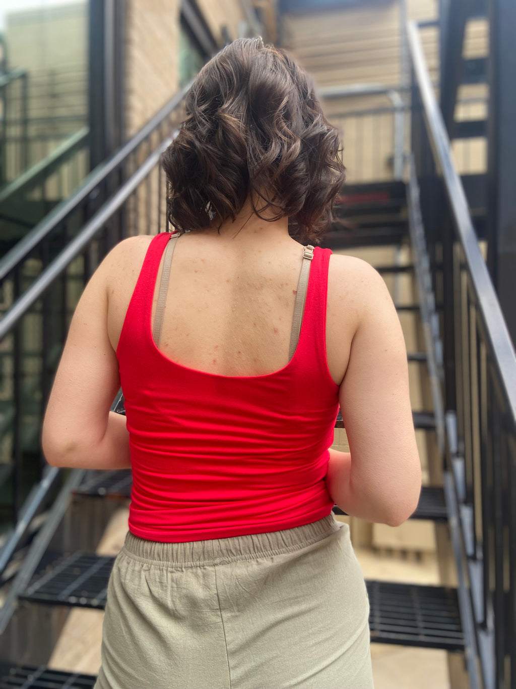Rula Orange Red Double Line V Neck Tank Top - MK Threads Boutique