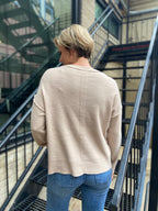 Mya Sand Raw Edge Crewneck Long Sleeve Top